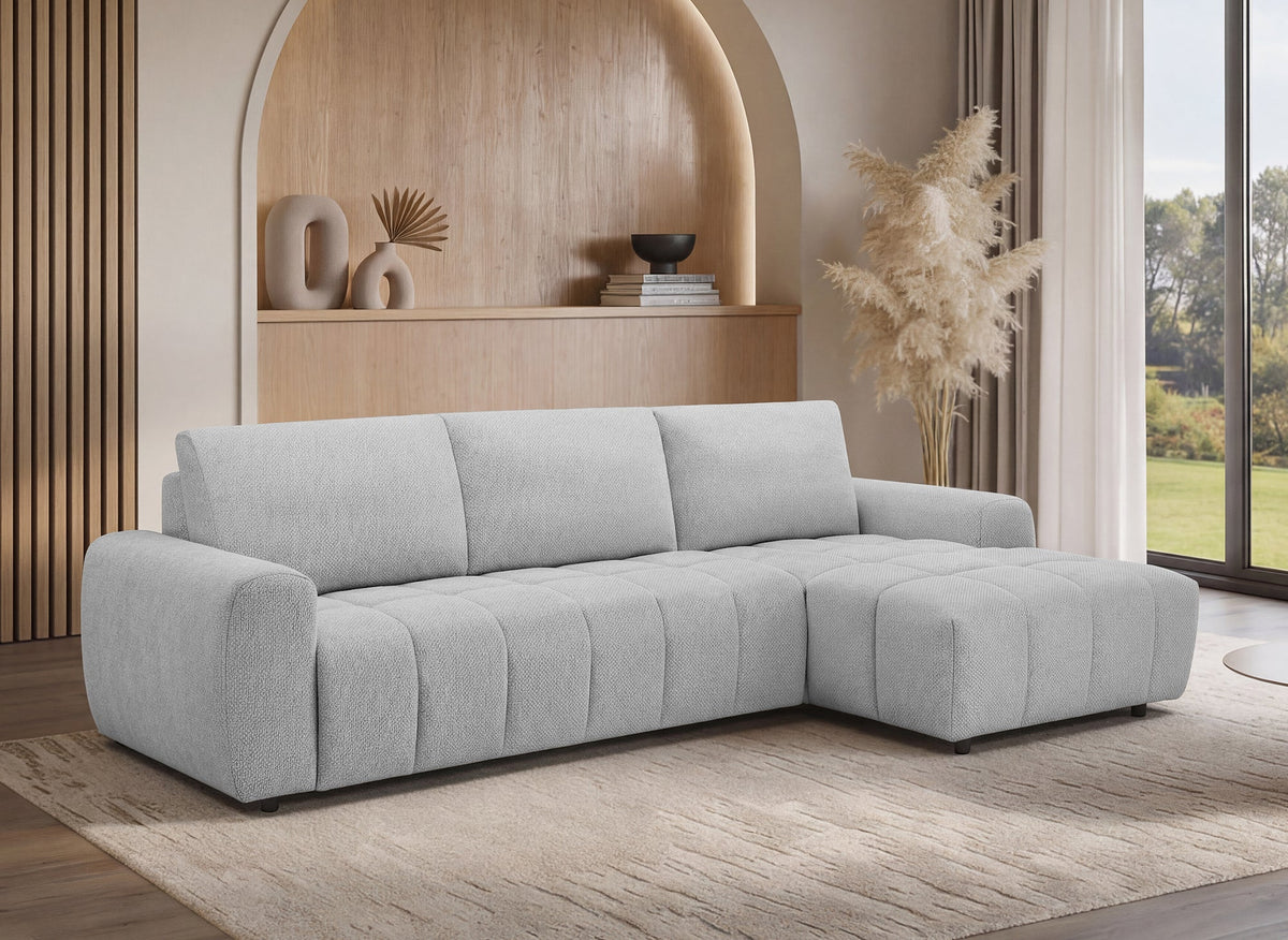 Canapé d'angle convertible ouverture express en tissu gris AGATHE - Angle droit
