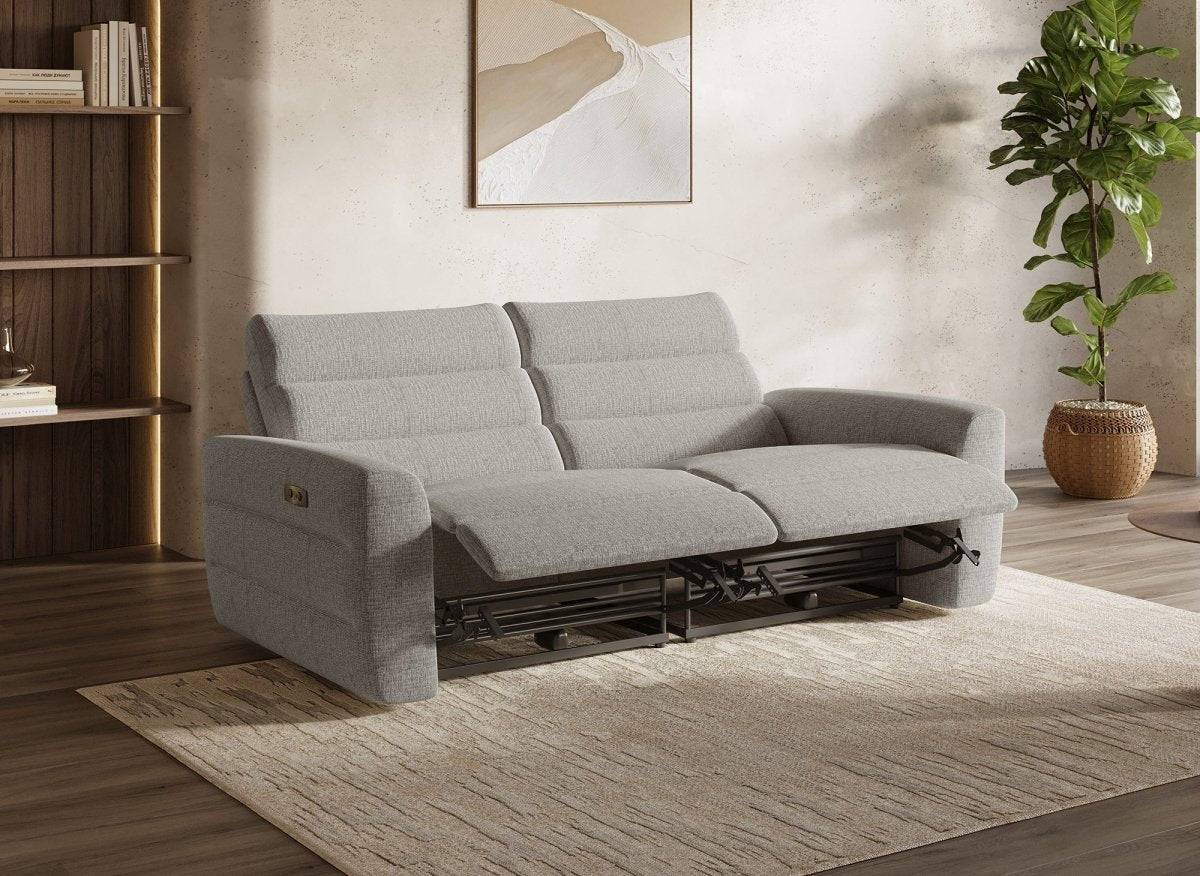 Canapé 3 places relax électrique en tissu bouclette beige DAVY