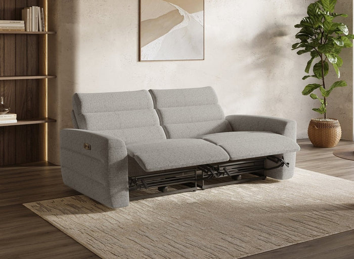 Canapé 3 places relax électrique en tissu bouclette beige DAVY