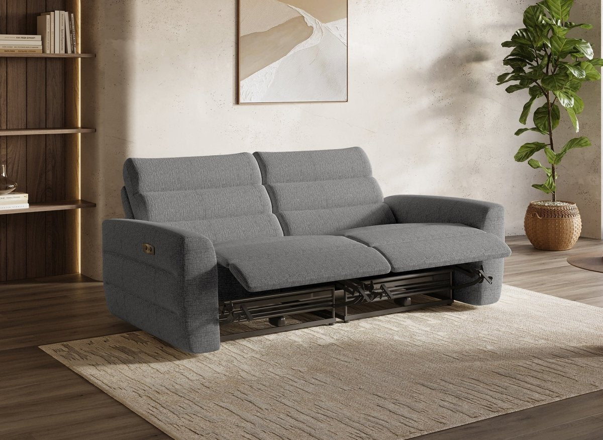 Canapé 3 places relax électrique en tissu bouclette gris DAVY