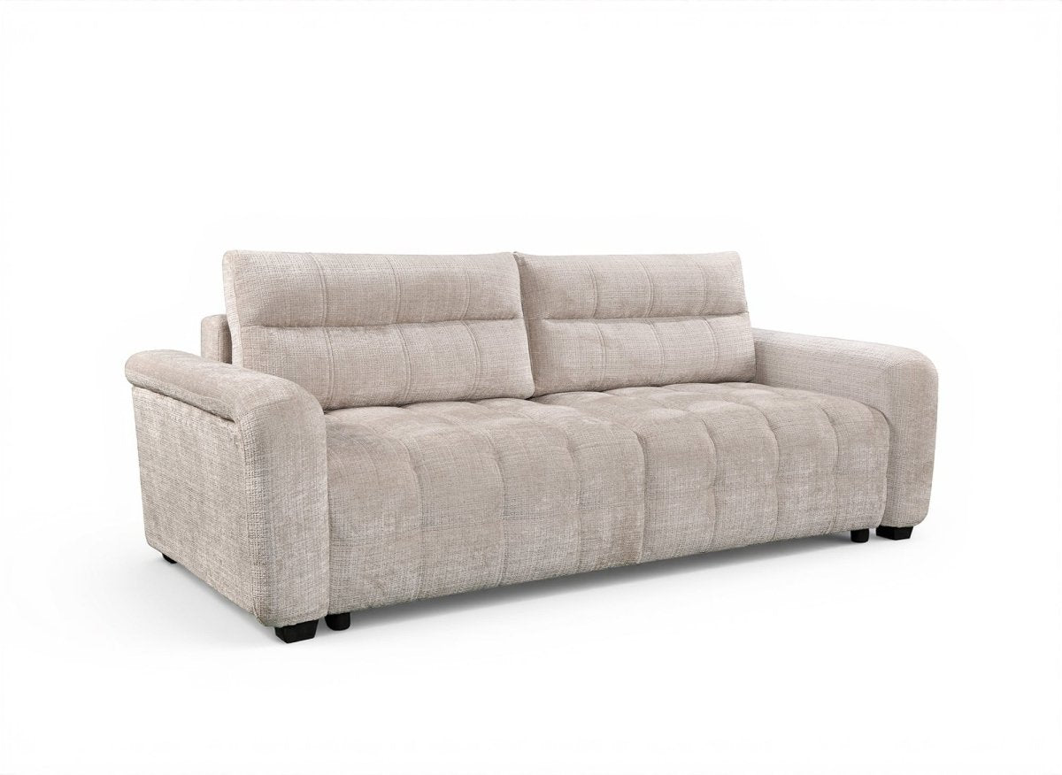 Canapé convertible avec coffre 3 places en velours chiné beige RALYA