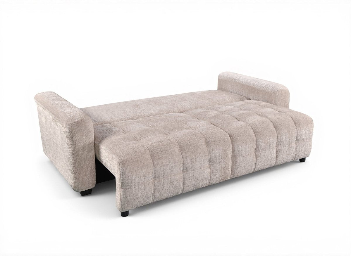 Canapé convertible avec coffre 3 places en velours chiné beige RALYA
