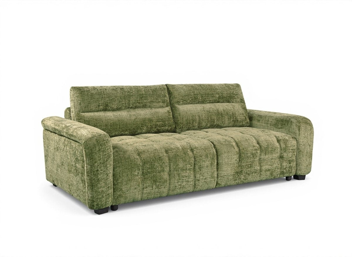 Canapé convertible avec coffre 3 places en velours chiné vert olive RALYA