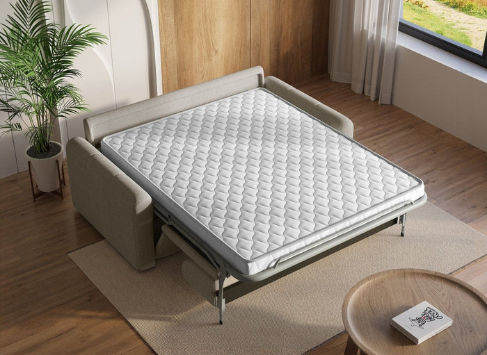 Canapé convertible express 3 places en tissu beige ISANDRO
