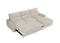 Canapé d'angle convertible avec coffre de rangement en velours chiné beige SAMINA - Angle droit