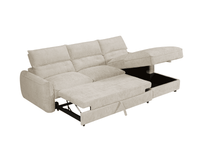 Canapé d'angle convertible avec coffre de rangement en velours chiné beige SAMINA - Angle droit
