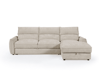 Canapé d'angle convertible avec coffre de rangement en velours chiné beige SAMINA - Angle droit