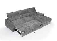 Canapé d'angle convertible avec coffre de rangement en velours chiné gris SAMINA - Angle droit