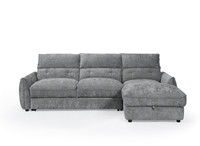 Canapé d'angle convertible avec coffre de rangement en velours chiné gris SAMINA - Angle droit