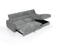 Canapé d'angle convertible avec coffre de rangement en velours chiné gris SAMINA - Angle droit