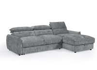 Canapé d'angle convertible avec coffre de rangement en velours chiné gris SAMINA - Angle droit
