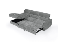 Canapé d'angle convertible avec coffre de rangement en velours chiné gris SAMINA - Angle gauche