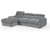Canapé d'angle convertible avec coffre de rangement en velours chiné gris SAMINA - Angle gauche