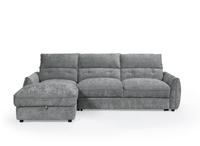 Canapé d'angle convertible avec coffre de rangement en velours chiné gris SAMINA - Angle gauche