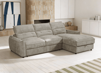 Canapé d'angle convertible avec coffre de rangement en velours chiné taupe SAMINA - Angle droit