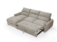 Canapé d'angle convertible avec coffre de rangement en velours chiné taupe SAMINA - Angle gauche