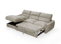 Canapé d'angle convertible avec coffre de rangement en velours chiné taupe SAMINA - Angle gauche