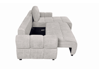 Canapé d'angle convertible avec coffre en velours chiné beige MAHLONE - Angle droit