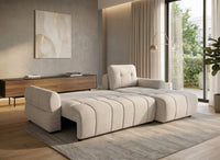 Canapé d'angle convertible avec coffre en velours chiné beige MAHLONE - Angle droit