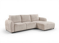 Canapé d'angle convertible avec coffre en velours chiné beige MARLA - Angle droit
