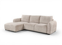 Canapé d'angle convertible avec coffre en velours chiné beige MARLA - Angle gauche
