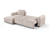 Canapé d'angle convertible avec coffre en velours chiné beige MARLA - Angle gauche
