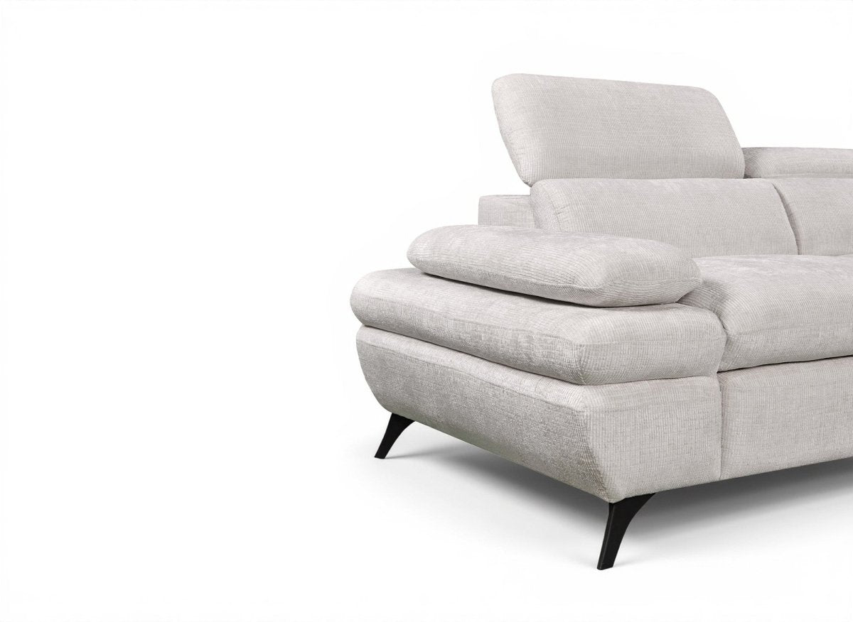 Canapé d'angle convertible avec coffre en velours chiné blanc écru LUFY - Angle droit