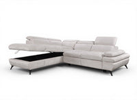 Canapé d'angle convertible avec coffre en velours chiné blanc écru LUFY - Angle gauche