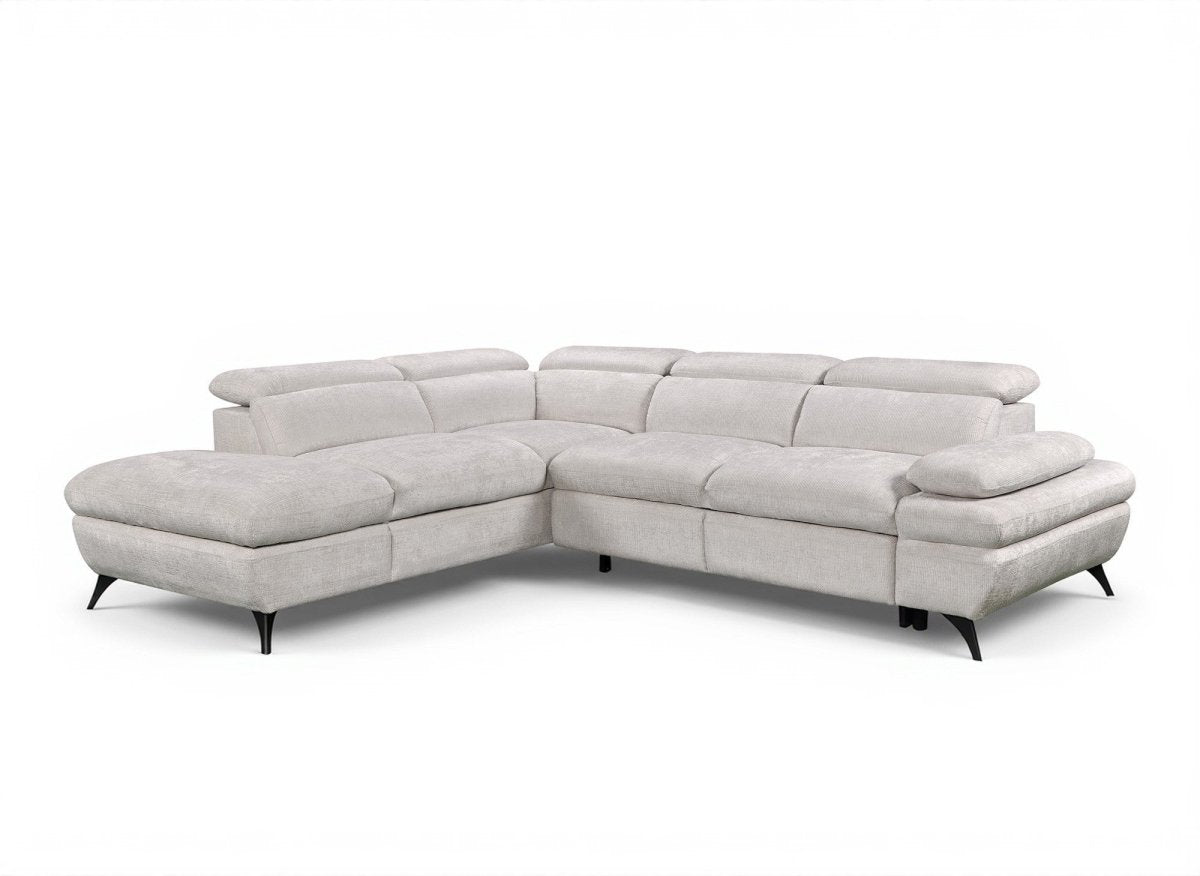 Canapé d'angle convertible avec coffre en velours chiné blanc écru LUFY - Angle gauche