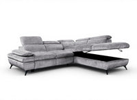 Canapé d'angle convertible avec coffre en velours chiné gris LUFY - Angle droit