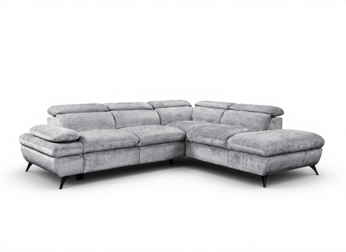 Canapé d'angle convertible avec coffre en velours chiné gris LUFY - Angle droit