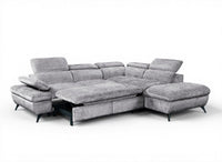 Canapé d'angle convertible avec coffre en velours chiné gris LUFY - Angle droit