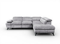 Canapé d'angle convertible avec coffre en velours chiné gris LUFY - Angle droit