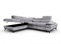 Canapé d'angle convertible avec coffre en velours chiné gris LUFY - Angle gauche