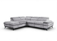Canapé d'angle convertible avec coffre en velours chiné gris LUFY - Angle gauche