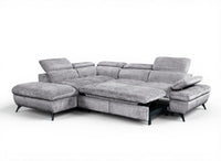 Canapé d'angle convertible avec coffre en velours chiné gris LUFY - Angle gauche