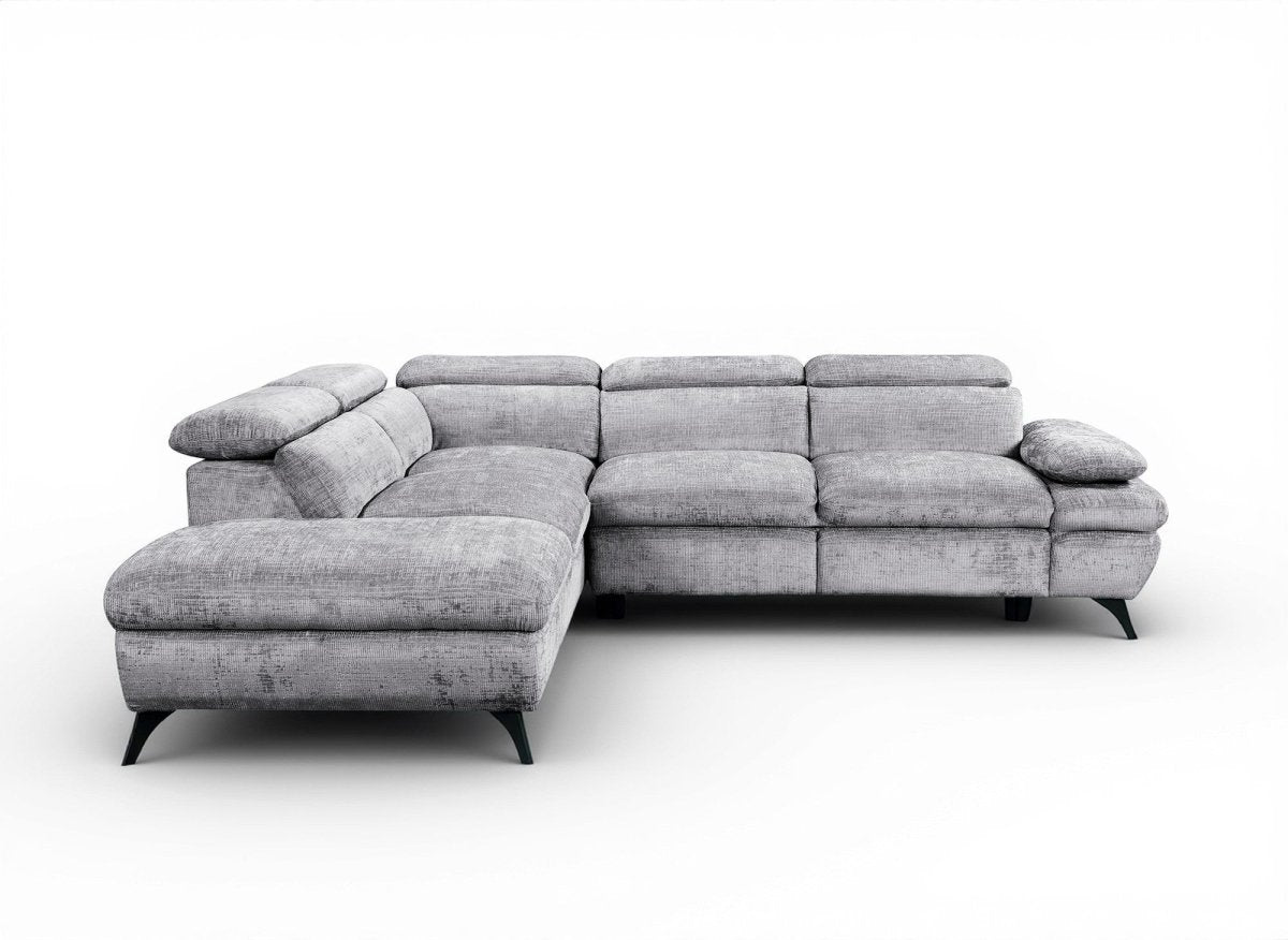 Canapé d'angle convertible avec coffre en velours chiné gris LUFY - Angle gauche