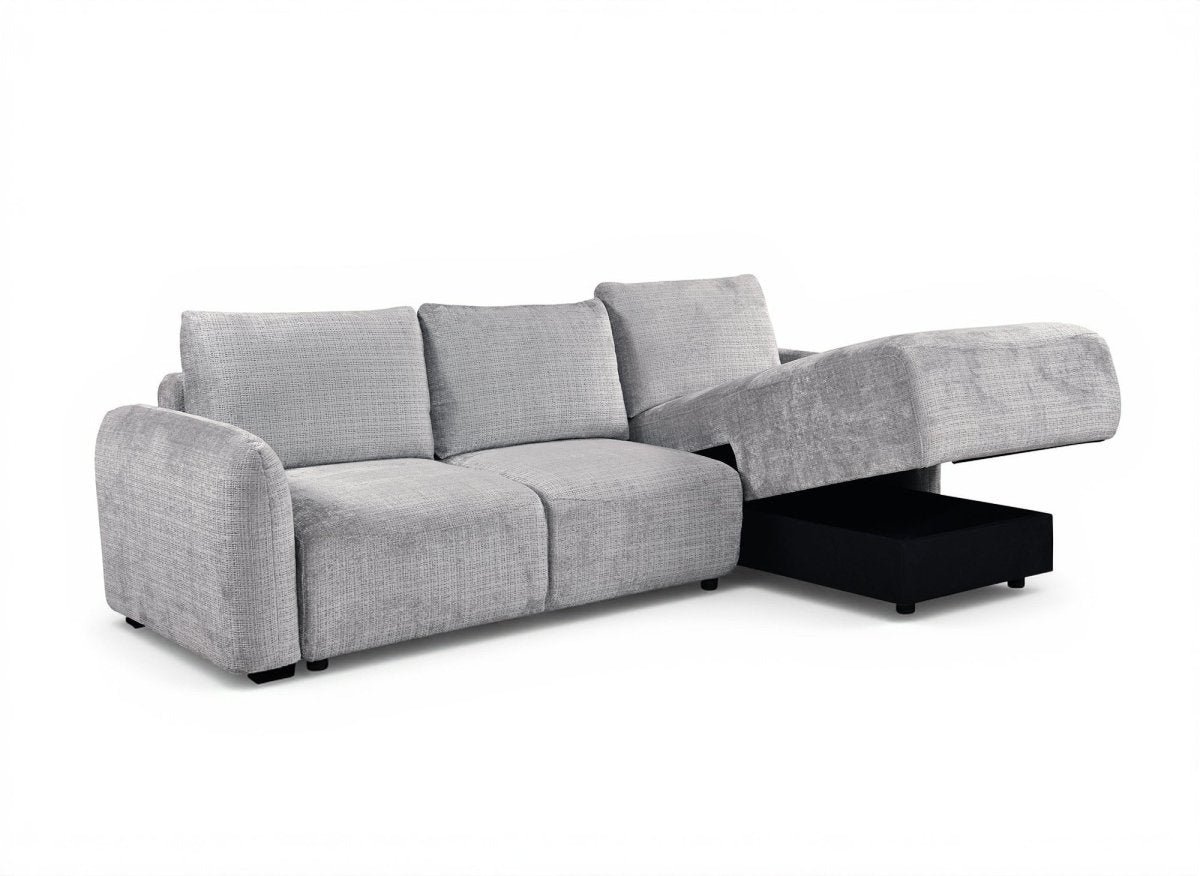 Canapé d'angle convertible avec coffre en velours chiné gris MARLA - Angle droit