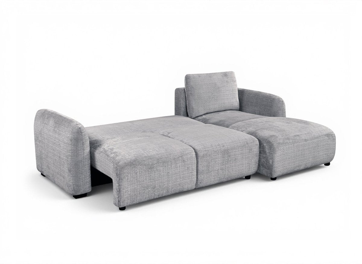 Canapé d'angle convertible avec coffre en velours chiné gris MARLA - Angle droit