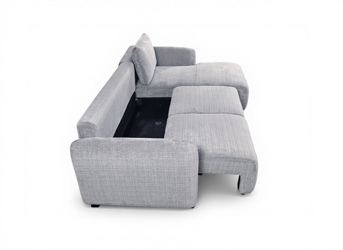 Canapé d'angle convertible avec coffre en velours chiné gris MARLA - Angle droit