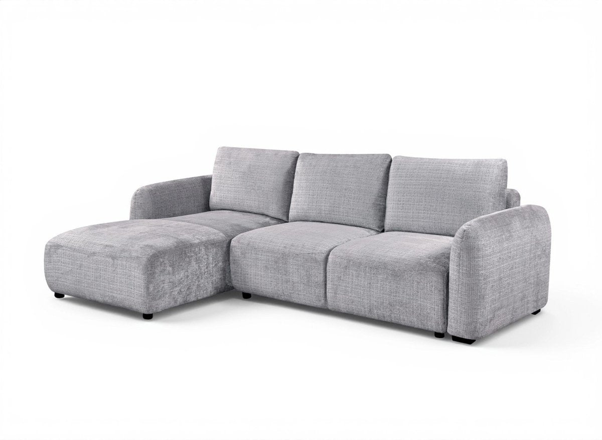 Canapé d'angle convertible avec coffre en velours chiné gris MARLA - Angle gauche