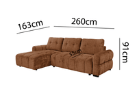 Canapé d'angle convertible avec coffre en velours chiné terracotta MAHLONE - Angle gauche