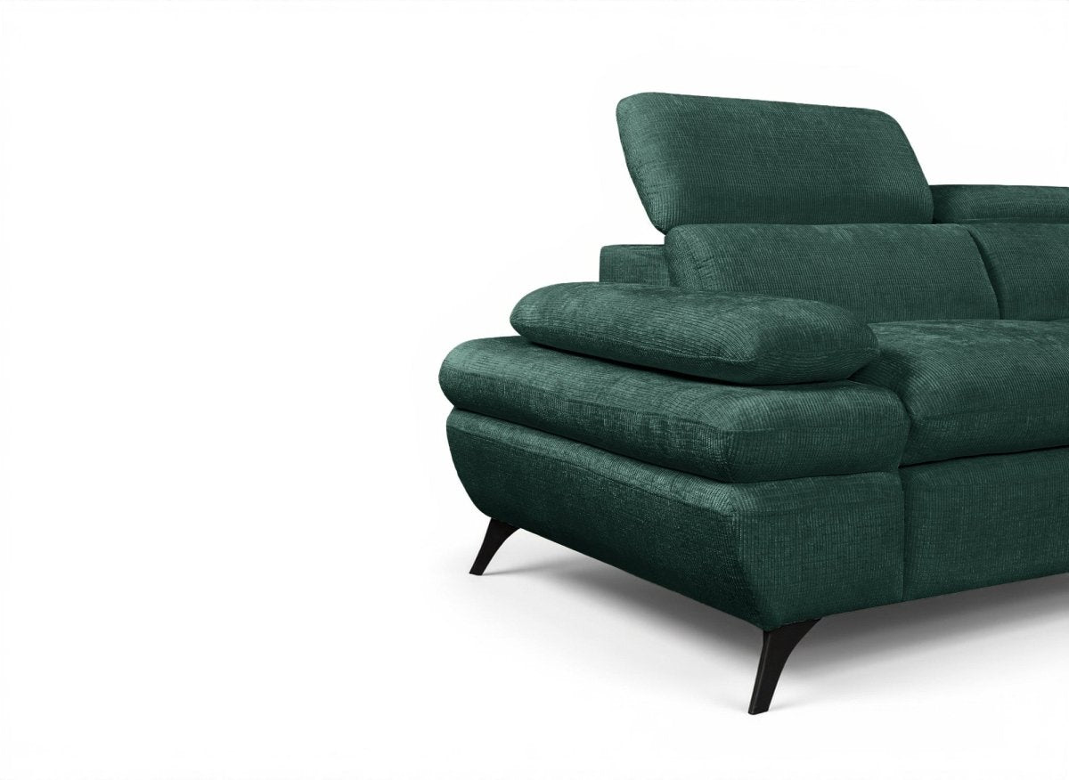 Canapé d'angle convertible avec coffre en velours chiné vert LUFY - Angle droit