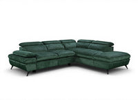 Canapé d'angle convertible avec coffre en velours chiné vert LUFY - Angle droit
