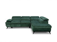 Canapé d'angle convertible avec coffre en velours chiné vert LUFY - Angle droit