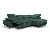 Canapé d'angle convertible avec coffre en velours chiné vert LUFY - Angle droit