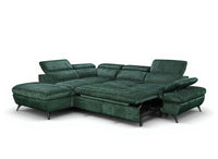 Canapé d'angle convertible avec coffre en velours chiné vert LUFY - Angle gauche