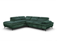 Canapé d'angle convertible avec coffre en velours chiné vert LUFY - Angle gauche