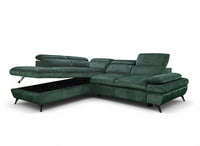 Canapé d'angle convertible avec coffre en velours chiné vert LUFY - Angle gauche