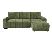 Canapé d'angle convertible avec coffre en velours chiné vert olive MAHLONE - Angle droit